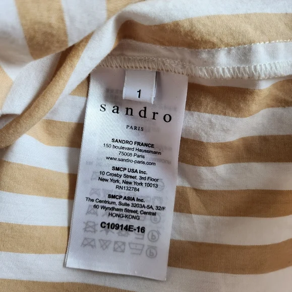 SANDRO I 1 (XS/S) lace and cotton button down shirt I tan and white stripes - Picture 9 of 11